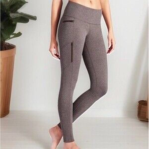 Athleta Sly Drifter Leggings Zipper Pockets Herringbone Black White Size Medium